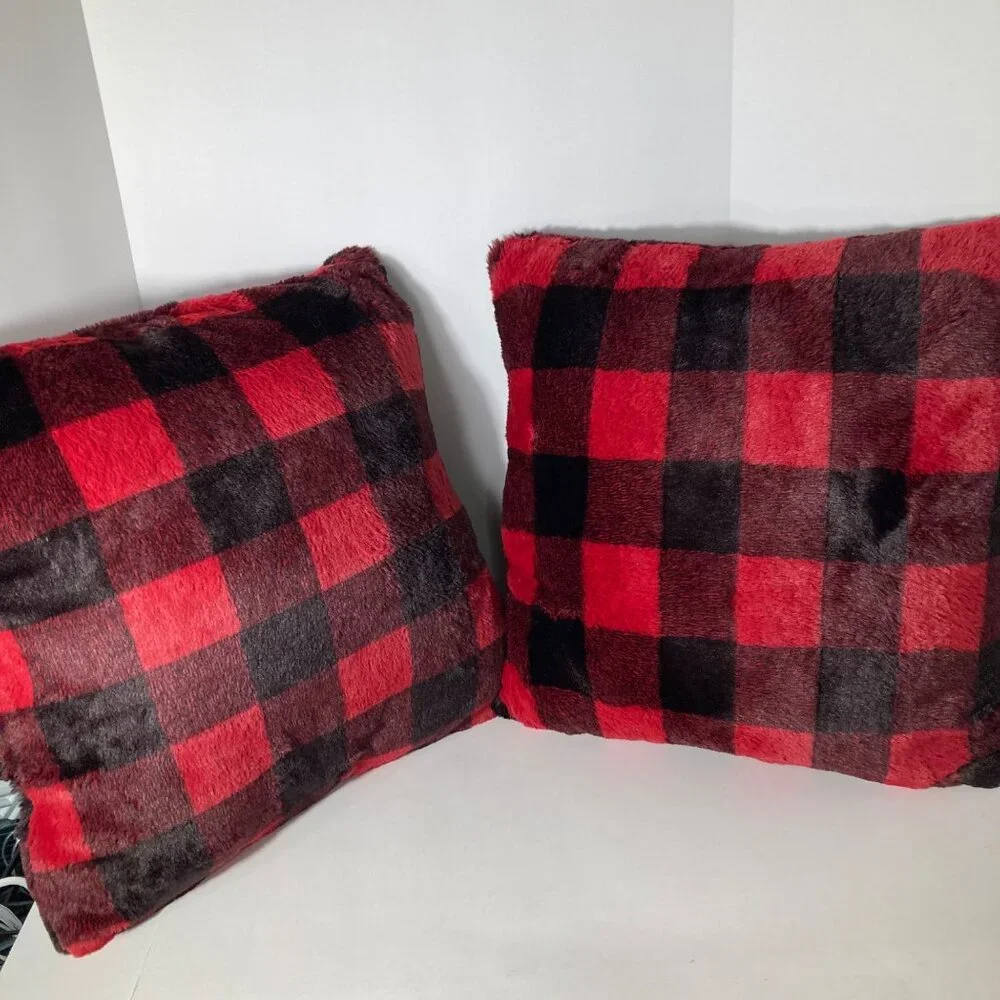 2 Milli Home Lumberjack Faux Fur‎ Plaid Buffalo Check Pillows 23